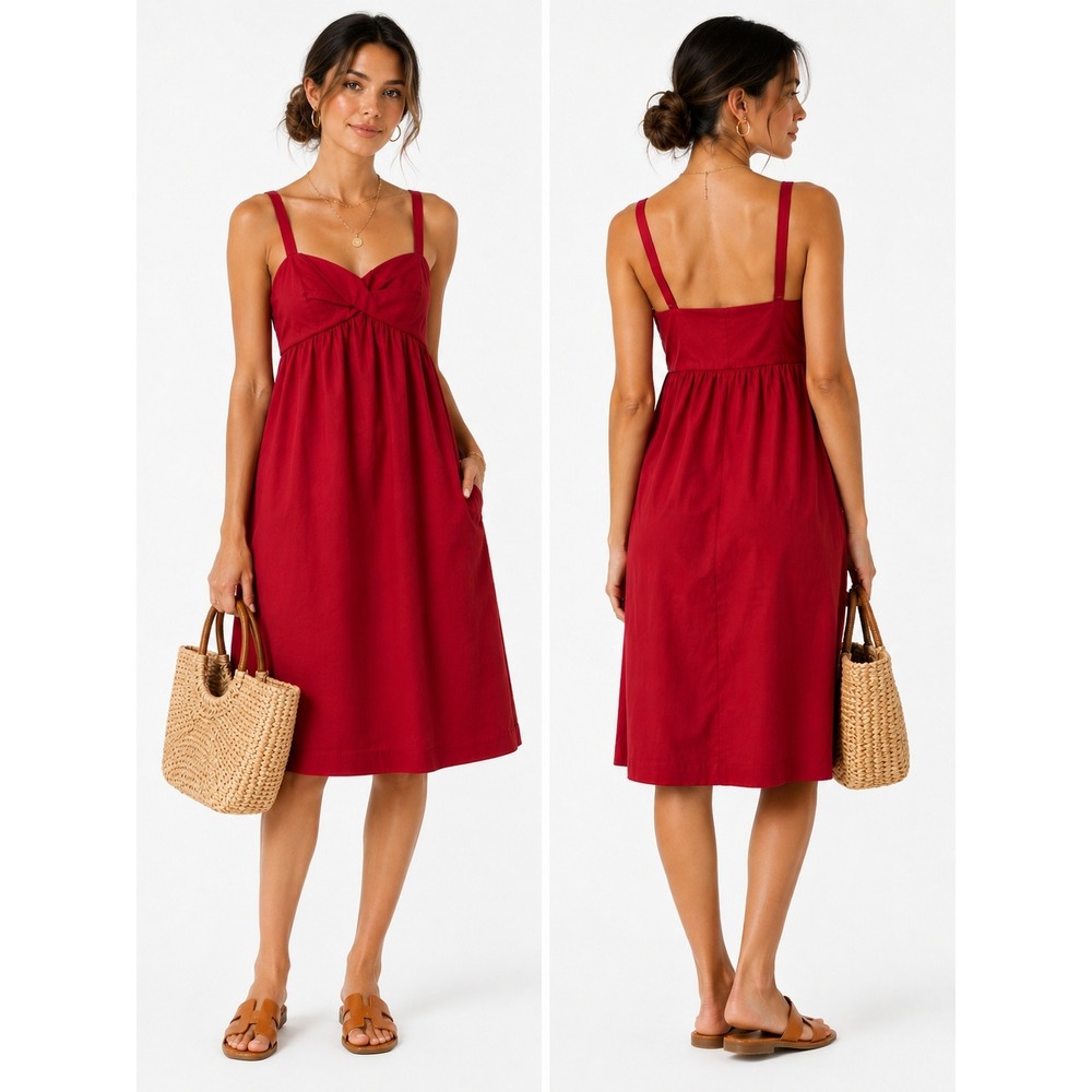 NEW Loft Red Cotton Sundress Pockets Euro Summer Resort Wear Quiet Luxury Size 2